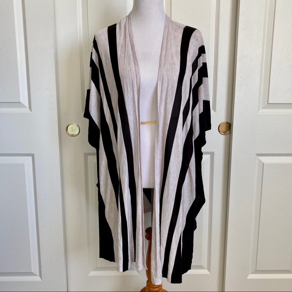 H&M Black Oatmeal Striped Open Front Kimono Duster Cardigan Sweater Sz XS/S